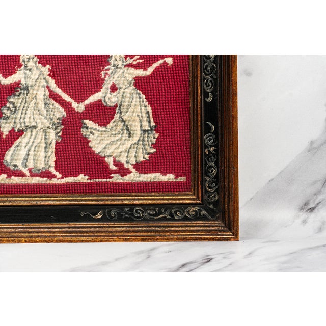 Victorian Unusual Antique Framed Needlepoint Neoclassical Dancers Grand Tour Style Wall Art Home Decor For Sale - Image 3 of 11