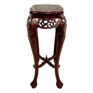 Vintage Chinese Rosewood & Mother-of-Pearl Inlaid Pedestal Stand For Sale