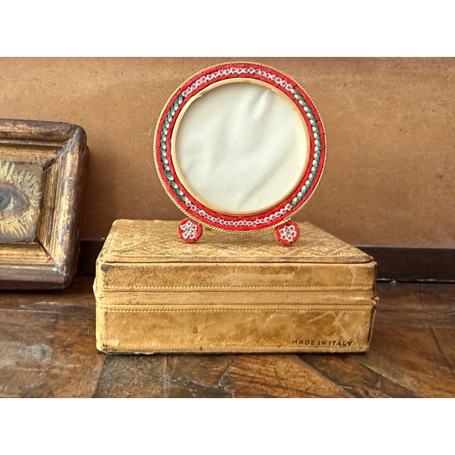A beautifully detailed vintage Italian micro mosaic miniature picture frame, featuring intricate millefiori glasswork set...