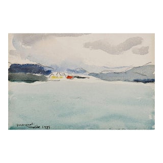 Neutral Vintage Landscape Art Print – Coastal Watercolor by Marquet, 18"x 12" For Sale