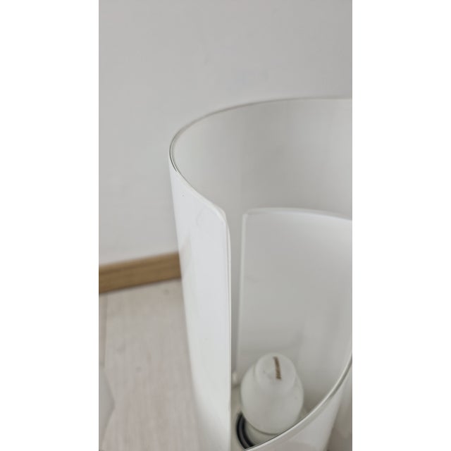 Metal Table Lamp with 3-Blade Model in Milk Glass and Embossed Iron Base, 1970s For Sale - Image 7 of 13