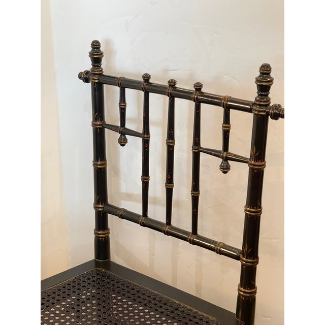 French Napoleon III Faux Bamboo Painted Cane Low Chair, 19th Century For Sale - Image 3 of 14