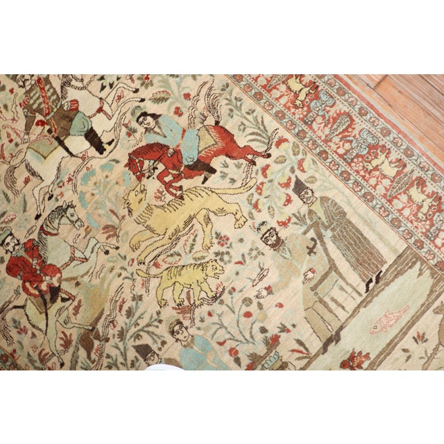 Early 20th Century Persian Tabriz Hunting Animal Pictorial Scatter Rug - 4'6" x 6' For Sale - Image 9 of 10