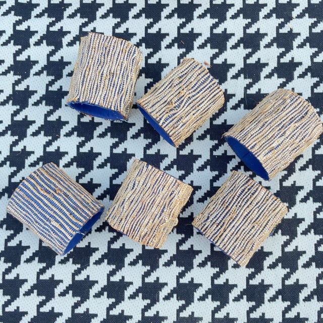 Mid Century Gold and Blue Napkin Rings and Box- 8 Pieces For Sale In Columbia, SC - Image 6 of 13