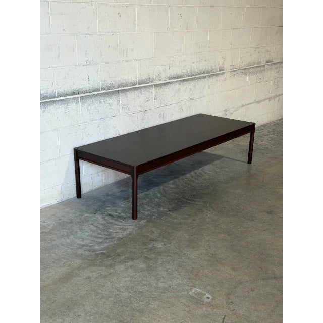 Brown Rosewood Minimalist Coffee Table With Straight Legs Danish Mid-Century Modern 1960s For Sale - Image 8 of 12