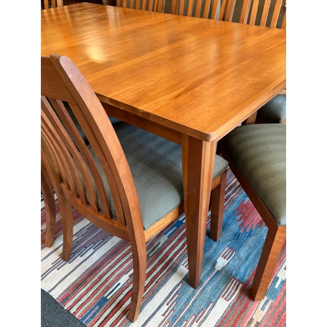 Ethan Allen Arts & Crafts Style Cherry Dining Table With Eight Slat-Back Chairs For Sale - Image 15 of 17