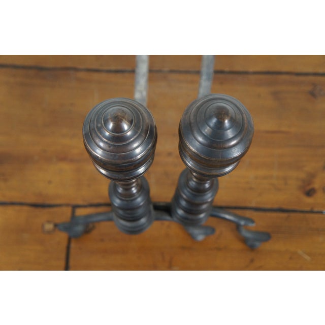 Metal Late 18th Century Antique Georgian Wrought Iron Brass Hearthware Fire Dogs Andirons- Set of 2 For Sale - Image 7 of 12