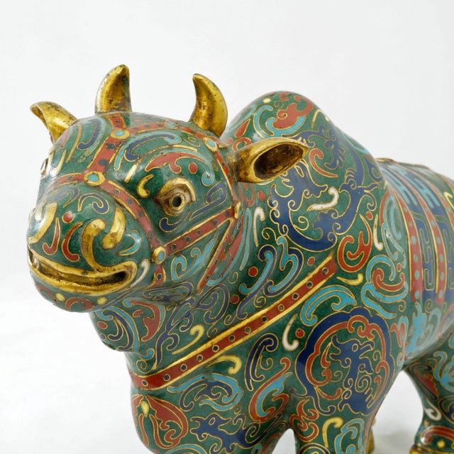 Chinese Brass Gilt Ox Drawn Cart With Cloisonné and Enamel 20th Century For Sale - Image 17 of 18