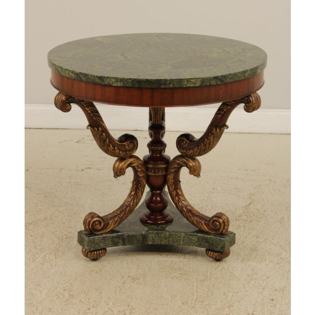 Age: Approx 10 Years Old Details: Mahogany Base w. Gold Accents Nice Carved Details High Quality Construction Green Marble...