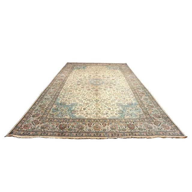 Condition: Antique Circa: 1940s Origin: Persia Design: Pahlavi Tabriz Actual size: 11'6" x 17'10" Thickness: 1/4 In....