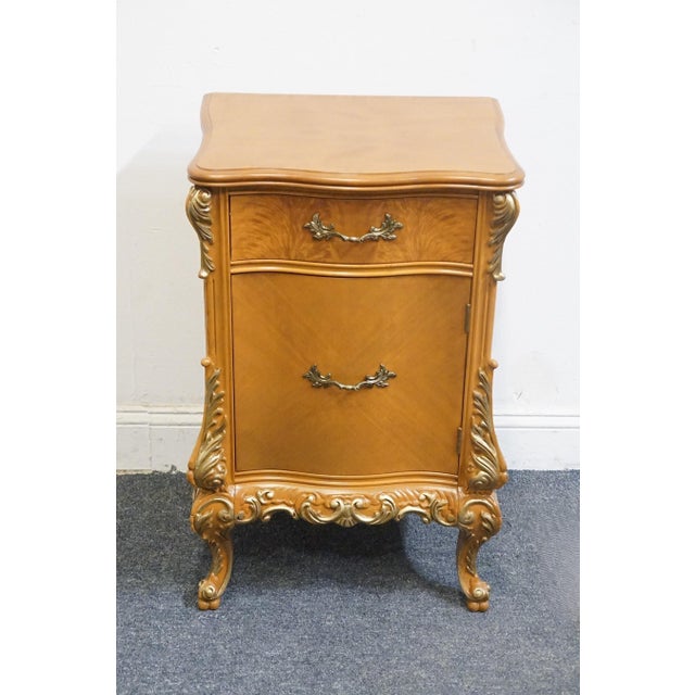 French Provincial Vintage Antique Solid Maple French Provincial Rococo Revival 19" Cabinet Nightstand For Sale - Image 3 of 13