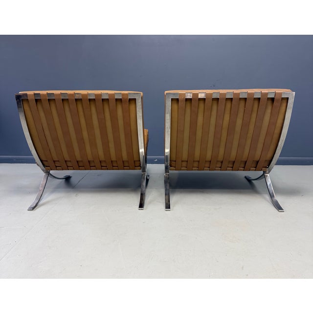Textile Pair of Early Barcelona Chairs by Ludwig Mies Van Der Rohe for Knoll, Circa 1959 For Sale - Image 7 of 13
