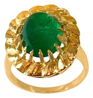 4.5 Carat Oval Emerald Cabochon 14 Karat Yellow Gold Cocktail Ring Vintage