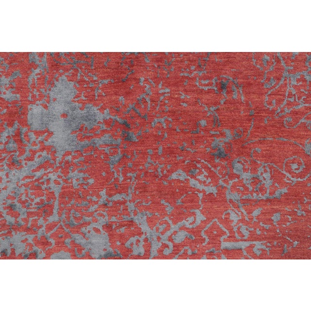 Abstract Rug & Kilim’s Distressed Modern Rug With Abstract Florals in Coral & Gray Hues For Sale - Image 3 of 12