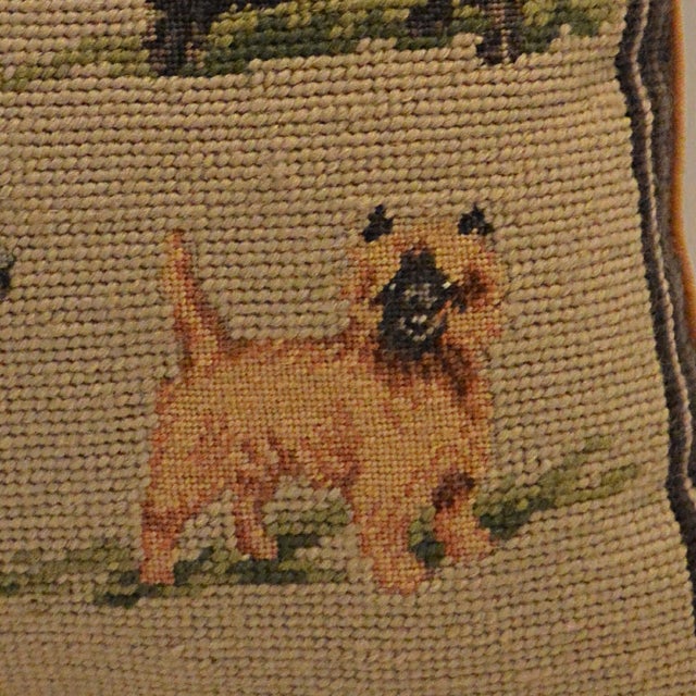 1960s Vintage Hand-Stitched Wool Needlepoint Four Terrier Dog Pillow For Sale - Image 5 of 9