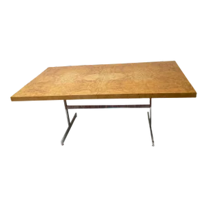 1970s Milo Baughman Style Modern Vintage Burled Olive Wood Dining Table