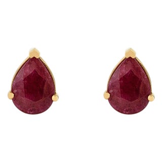 14k Gold Fine 2.1 Ct Ruby Prong Set Solitaire Studs for Mom by VRJewels- A Pair For Sale