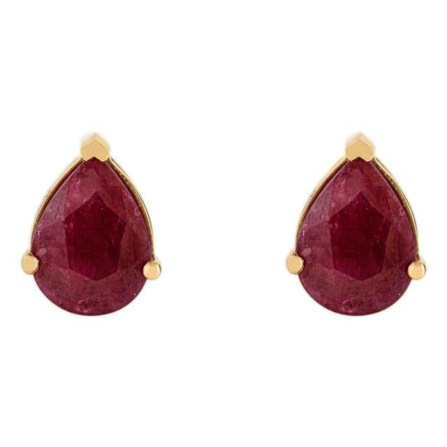 14k Gold Fine 2.1 Ct Ruby Prong Set Solitaire Studs for Mom by VRJewels- A Pair For Sale