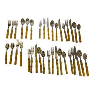 Late 20th Century 30 Plus Set of Bamboo Flatware Set of Six, 5-Piece Sets, Plus Extra 10 Misc. - 40 pcs For Sale