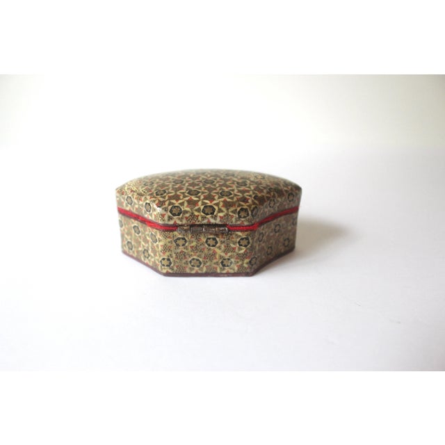 1950s Vintage Khatam Small Jewelry Box With Bone Wood and Brass Inlay For Sale - Image 5 of 10