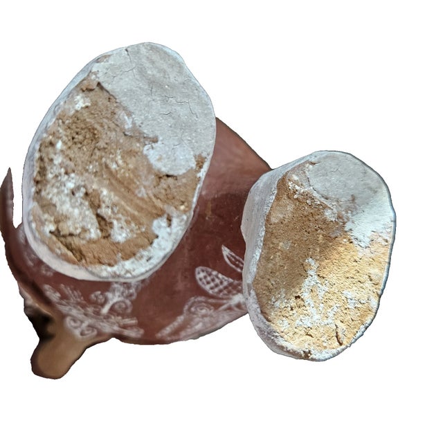 Brown Peruvian Folk Art Pottery Terracotta Clay Sculpture Bank Man Saxophone 8" Tall For Sale - Image 8 of 8