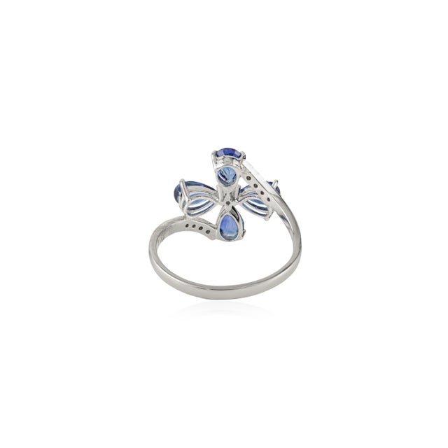 14k Gold 1.58 Ct Floral Sapphire Diamond Bypass Art Deco Ring Size 7 For Sale - Image 10 of 15