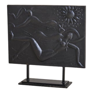 1980s French Cast Iron Sculpture with Figural Motifs by René Coutelle For Sale