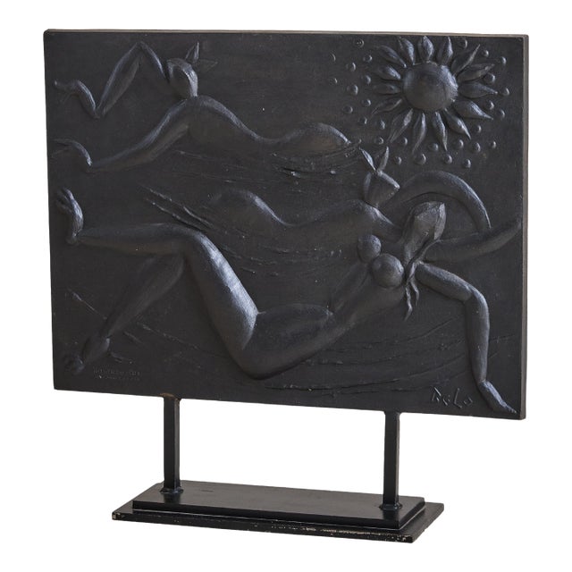 1980s French Cast Iron Sculpture with Figural Motifs by René Coutelle For Sale