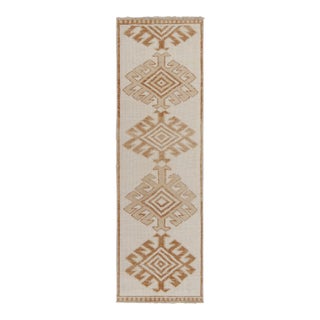 Vintage Tribal Runner in White & Brown Geometric Pattern by Rug & Kilim For Sale