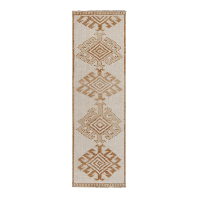 Vintage Tribal Runner in White & Brown Geometric Pattern by Rug & Kilim For Sale