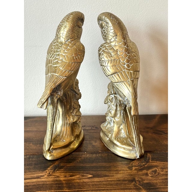 Mid 20th Century Vintage Solid Brass Parakeet Parrot Budgie Bookends For Sale - Image 5 of 7