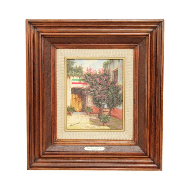 1980s Francisco Hurtado Esquivel Mexican Courtyard Original Painting For Sale - Image 13 of 13