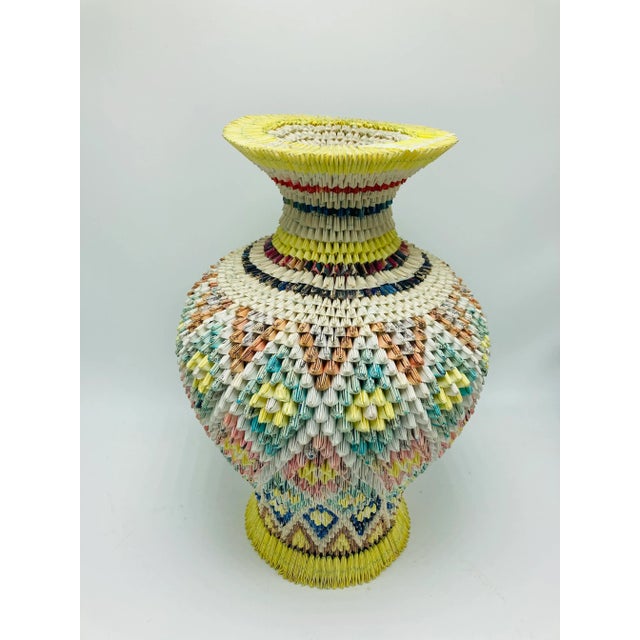 1970s Vintage Folk Art Folded Paper Vase For Sale - Image 5 of 8