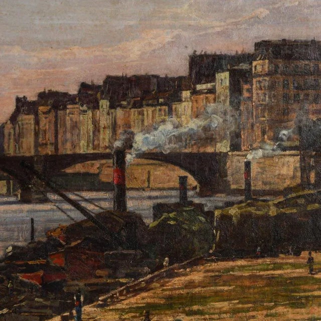 19th Century Antique Framed Twilight on the Seine Oil on Canvas by Luigi Craveri For Sale - Image 4 of 11