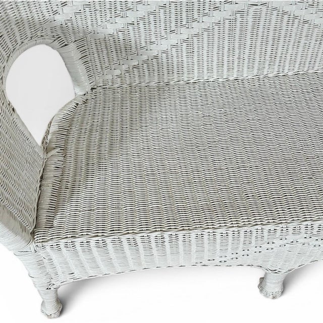 Vintage Palm Beach Regency White Wicker Camelback Settee Loveseat For Sale - Image 9 of 18