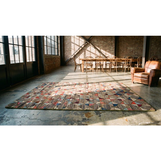 Brown 1900s Multicolor Geometric Antique American Hooked Rug 4'7" X 7'5" Handknotted Wool Carpet For Sale - Image 8 of 9