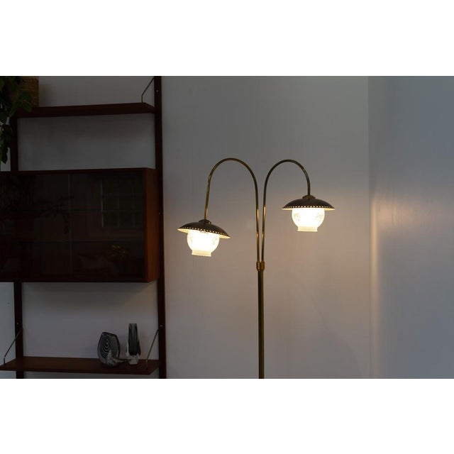 Scandinavian Art Deco Floor Lamp in Brass and Glass, 1920s For Sale - Image 4 of 18