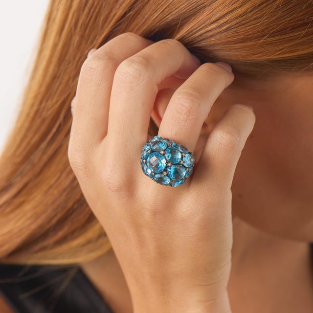 Mid 20th Century Vintage 25.00 Carat Blue Topaz 18k Gold Cocktail Ring, Size 6.75 For Sale - Image 5 of 7