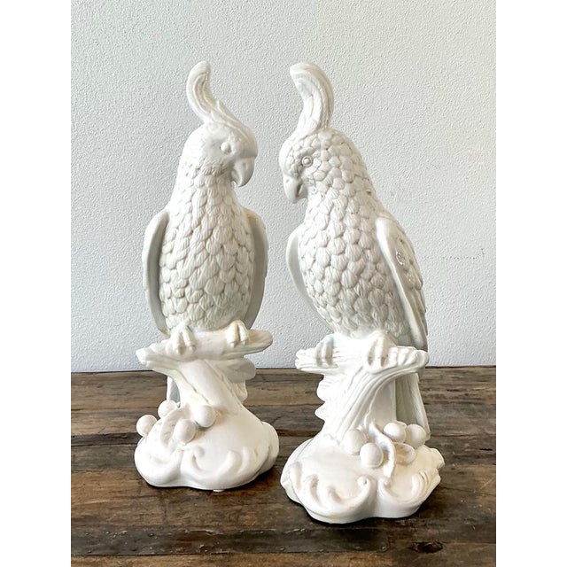 Chinoiserie Vintage Glazed Ceramic Cockatoos - A Pair For Sale - Image 3 of 12