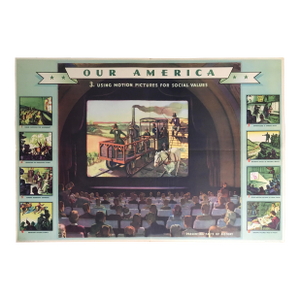 Large Vintage 1943 Coca-Cola "Our America" Poster: "Using Motion Pictures for Social Values"