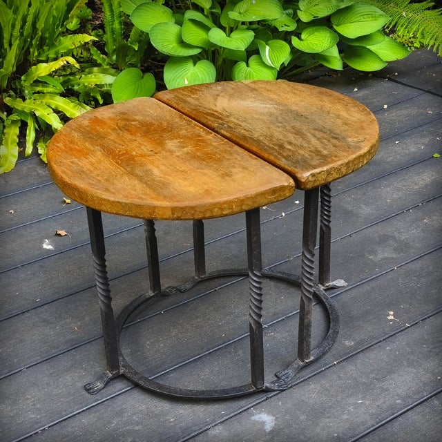 Vintage Side Tables in Wrought Iron and Oak, France, 1930s, Set of 2 For Sale - Image 6 of 18