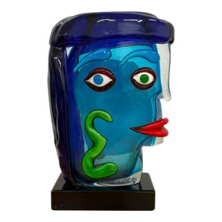 Vintage Murano Art Glass Face Sculpture For Sale