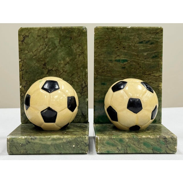 Vintage Italian Alabaster and Marble Soccer Ball Bookends For Sale - Image 4 of 11