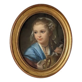Portrait of a Young Girl, 19th Century, Pastel Artwork, Framed For Sale