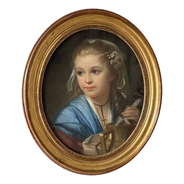 Portrait of a Young Girl, 19th Century, Pastel Artwork, Framed For Sale