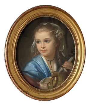 Portrait of a Young Girl, 19th Century, Pastel Artwork, Framed