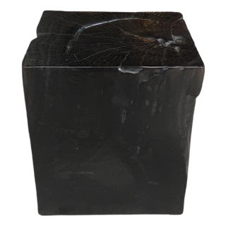 Andrianna Shamaris Charred Teak Wood Side Table For Sale