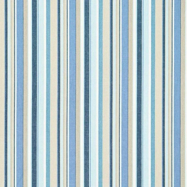 Schumacher Tybee Stripe Fabric in Ocean For Sale