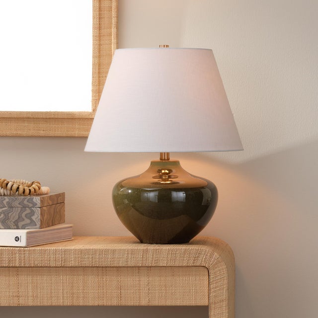 Monroe Table Lamp, Olive Green Ceramic Artisans pair voluptuous curves with a rich, deep hand applied glaze in this mid-...