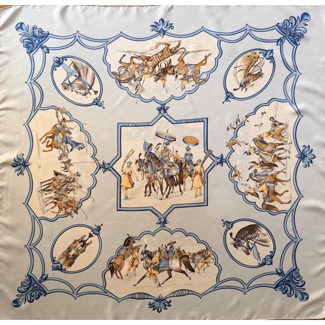 Textile HERMÈS CHEVAUX des MOGHOLS Silk Scarf designed by Jean de Fougerolles 1993 For Sale - Image 7 of 9